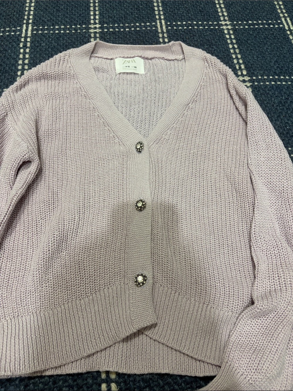 Zara Lilac Knit V-Neck Cardigan with Jewel Buttons